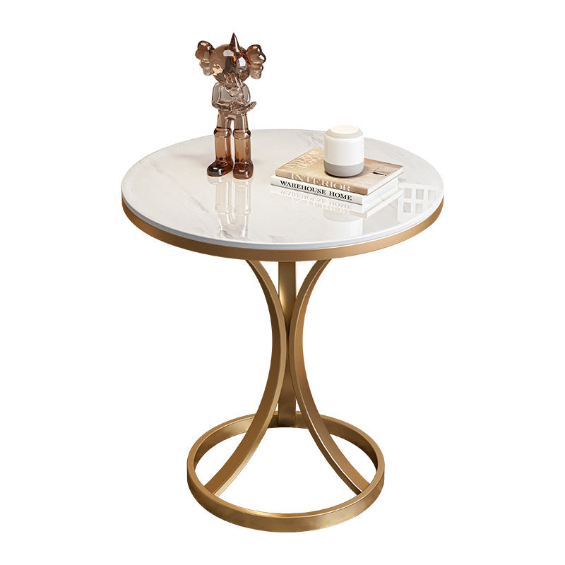 RESIGILAT - Masa Cafea Alb Auriu cu design minimalist si cadru metalic elegant 55 X 40 cm