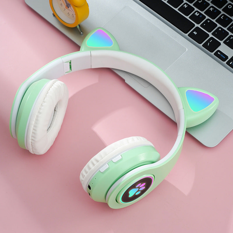 RESIGILAT - Casti wireless pliabile cu urechi de pisica iluminate LED, Bluetooth 5.0, Bass Stereo