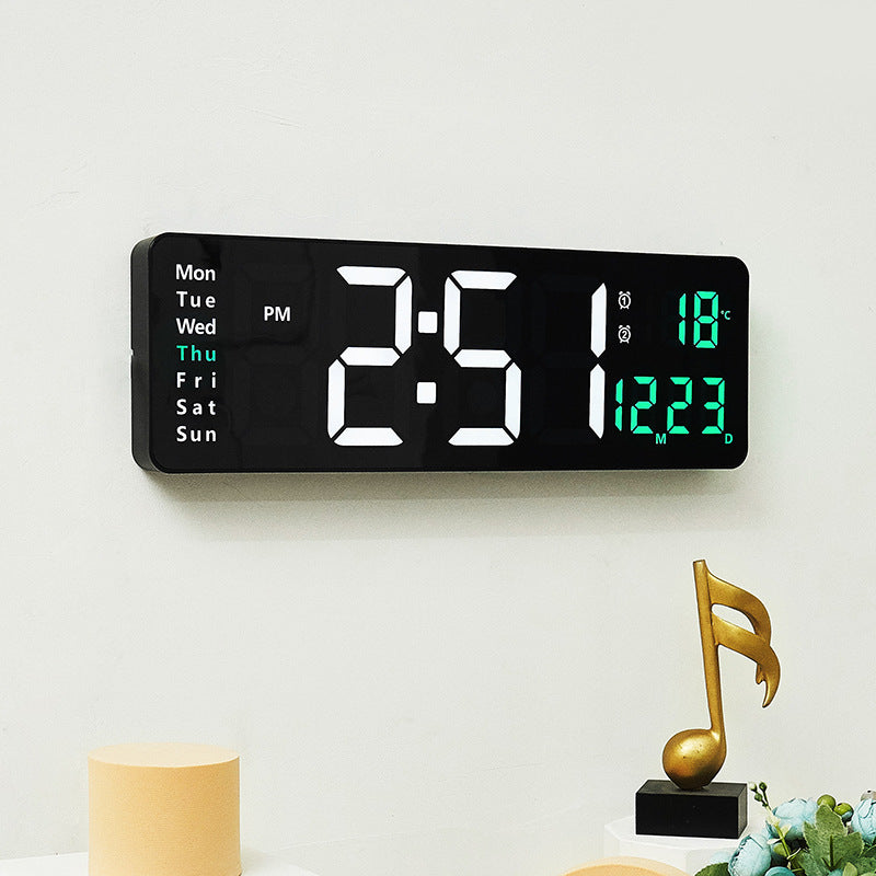 Ceas Digital de Perete cu Afișaj LED Mare 38.7cm – Dată, Temperatură, Alarmă, Ziua Săptămânii, Telecomandă Inclusă