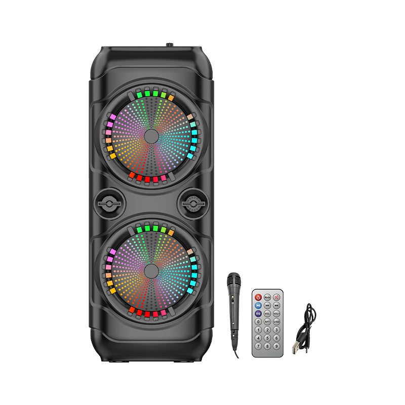 Boxa portabila Bluetooth cu difuzoare duale 8 inch, microfon karaoke, sunet puternic, lumini LED, autonomie mare