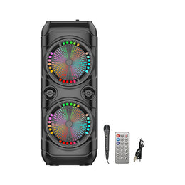 Boxa portabila Bluetooth cu difuzoare duale 8 inch, microfon karaoke, sunet puternic, lumini LED, autonomie mare