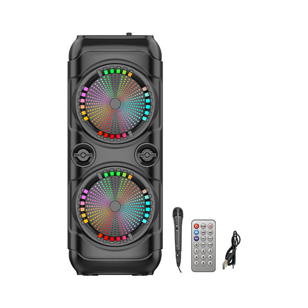 Boxa portabila Bluetooth cu difuzoare duale 8 inch, microfon karaoke, sunet puternic, lumini LED, autonomie mare
