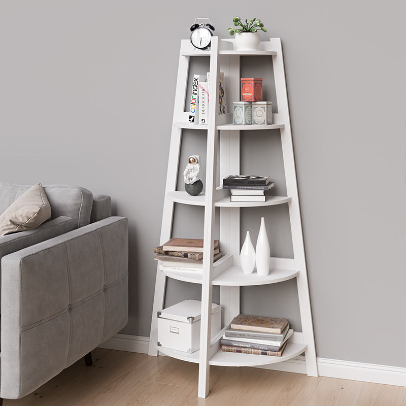Raft biblioteca de colt din lemn cu 5 polite, alb, 52 x 34 x 110cm