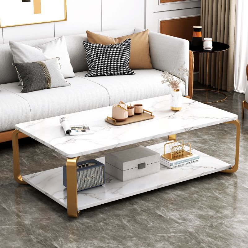 RESIGILAT - Masuta de cafea cu raft de depozitare, stil italian, 110x60x43cm, blat MDF si cadru metalic