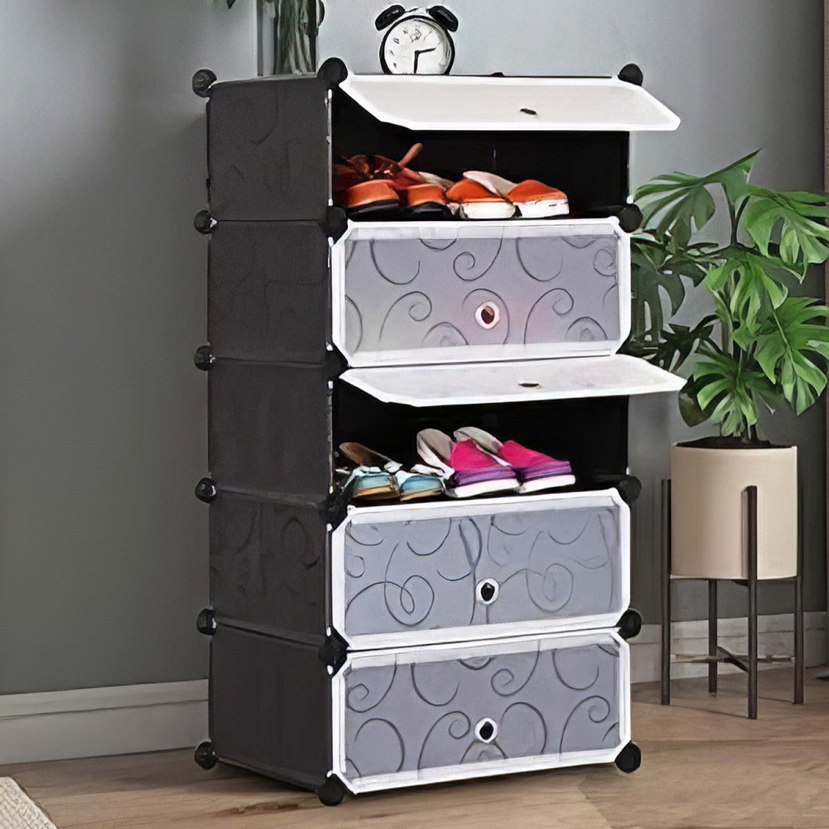 Dulapr Modular pentru Incaltaminte, cu 5 Niveluri, Design Portabil cu Usi, 85 x 47 x 37cm