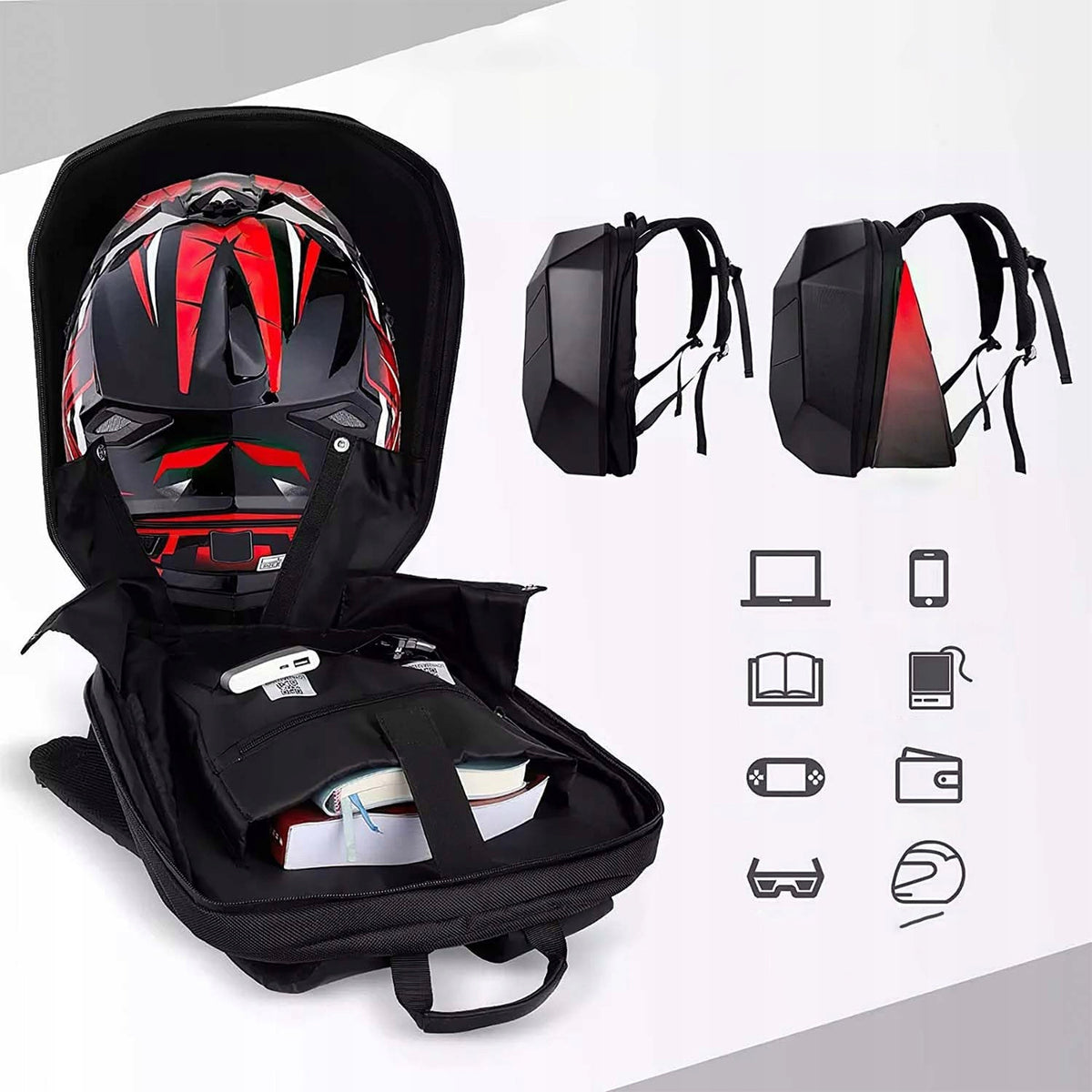 Ghiozdan moto Led, impermeabil, compartiment laptop 15.6, extensie pentru casca