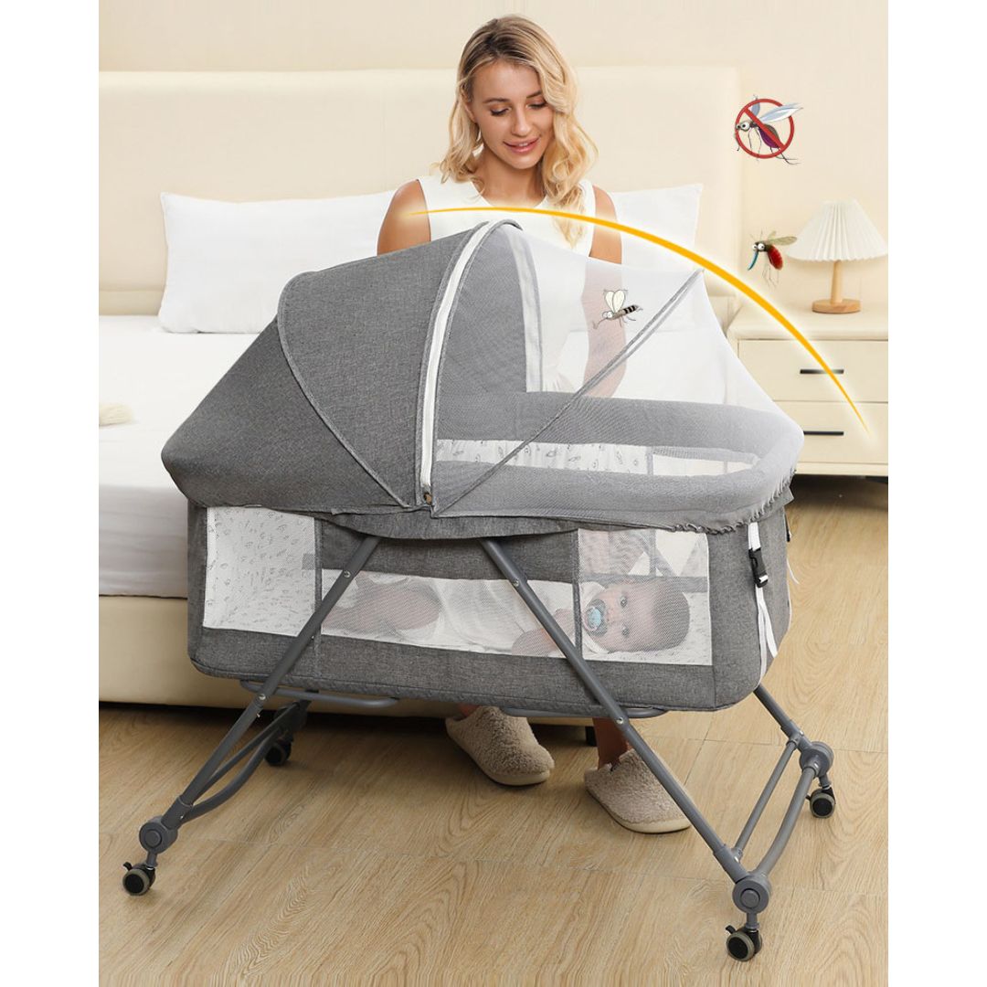 Patut bebelusi multifunctional – Portabil, Pliabil, cu Roti, cu Saltea, Nou-Nascuti