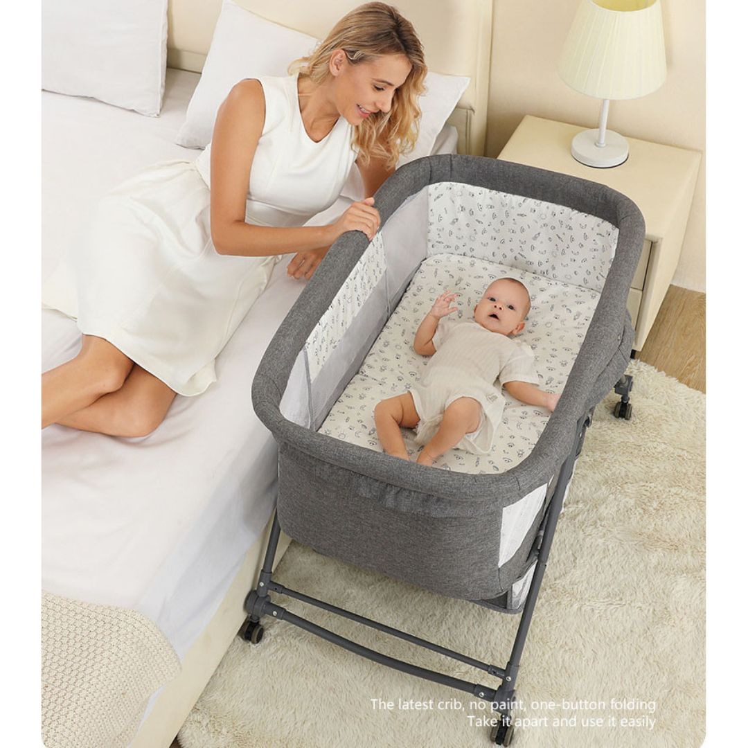 Patut bebelusi multifunctional – Portabil, Pliabil, cu Roti, cu Saltea, Nou-Nascuti