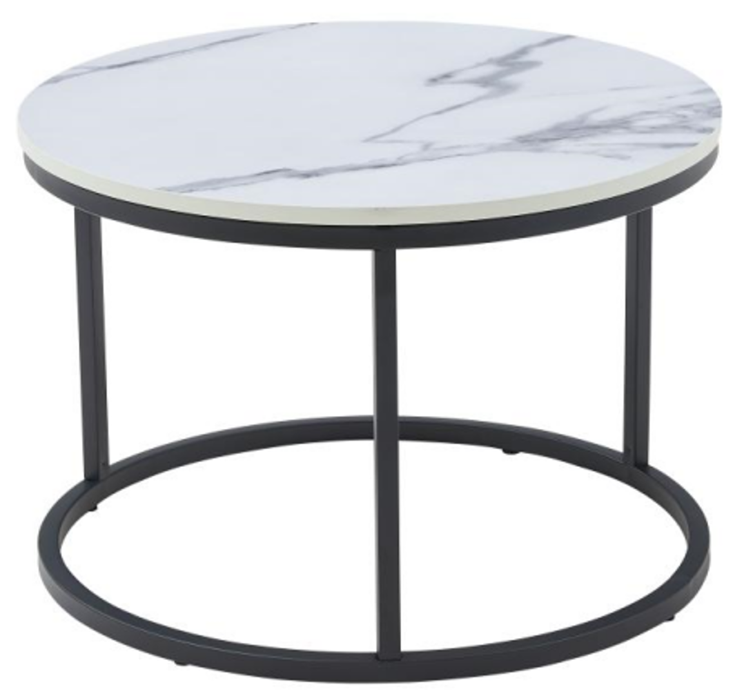 RESIGILAT - Masuta de cafea rotunda, aspect marmura, blat MDF, cadru metalic, 60x40cm