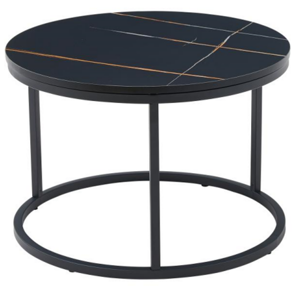 RESIGILAT - Masuta de cafea rotunda, aspect marmura, blat MDF, cadru metalic, 60x40cm