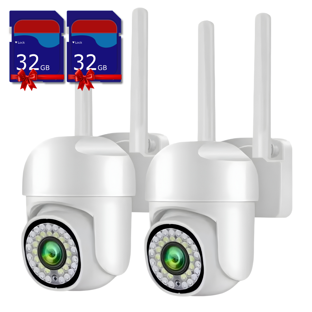 Pachet Camera de supraveghere WiFi pentru exterior cu Card 32GB Inclus, HD panoramica, vedere nocturna, audio bidirectional, rezistenta la apa, 2MP sau 3MP