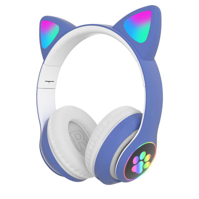 RESIGILAT - Casti wireless pliabile cu urechi de pisica iluminate LED, Bluetooth 5.0, Bass Stereo