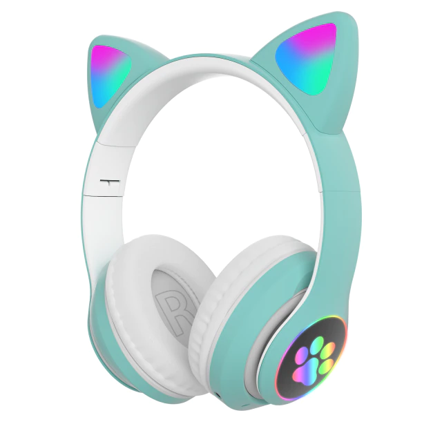 RESIGILAT - Casti wireless pliabile cu urechi de pisica iluminate LED, Bluetooth 5.0, Bass Stereo