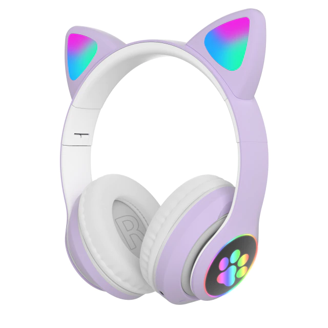 RESIGILAT - Casti wireless pliabile cu urechi de pisica iluminate LED, Bluetooth 5.0, Bass Stereo
