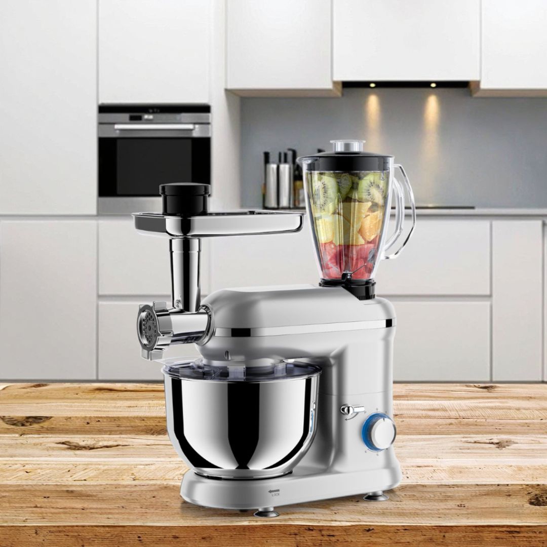 Robot de bucatarie 1400W cu bol inox 5.5L – mixer, tocator si blender multifunctional, argintiu