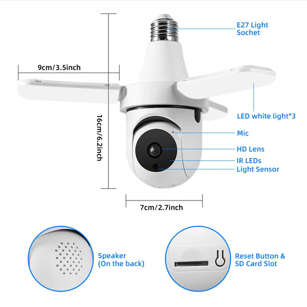 Camera de supraveghere tip bec E27, 4MP HD, WiFi/4G, PTZ 360, audio bi ...