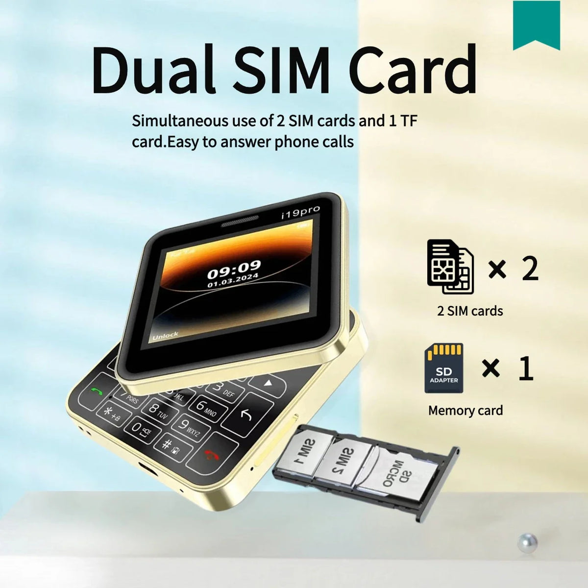 Telefon Mini i19 Pro Slide Button – 2.4&quot;, Dual SIM, 2G GSM, camera, FM, Bluetooth, butoane, deblocat