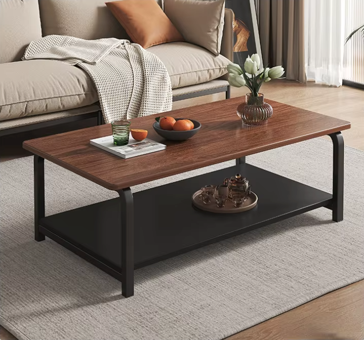 RESIGILAT - Masuta de cafea rustic-moderna, cu raft de depozitare, blat MDF, cadru metalic, 120x60x43cm