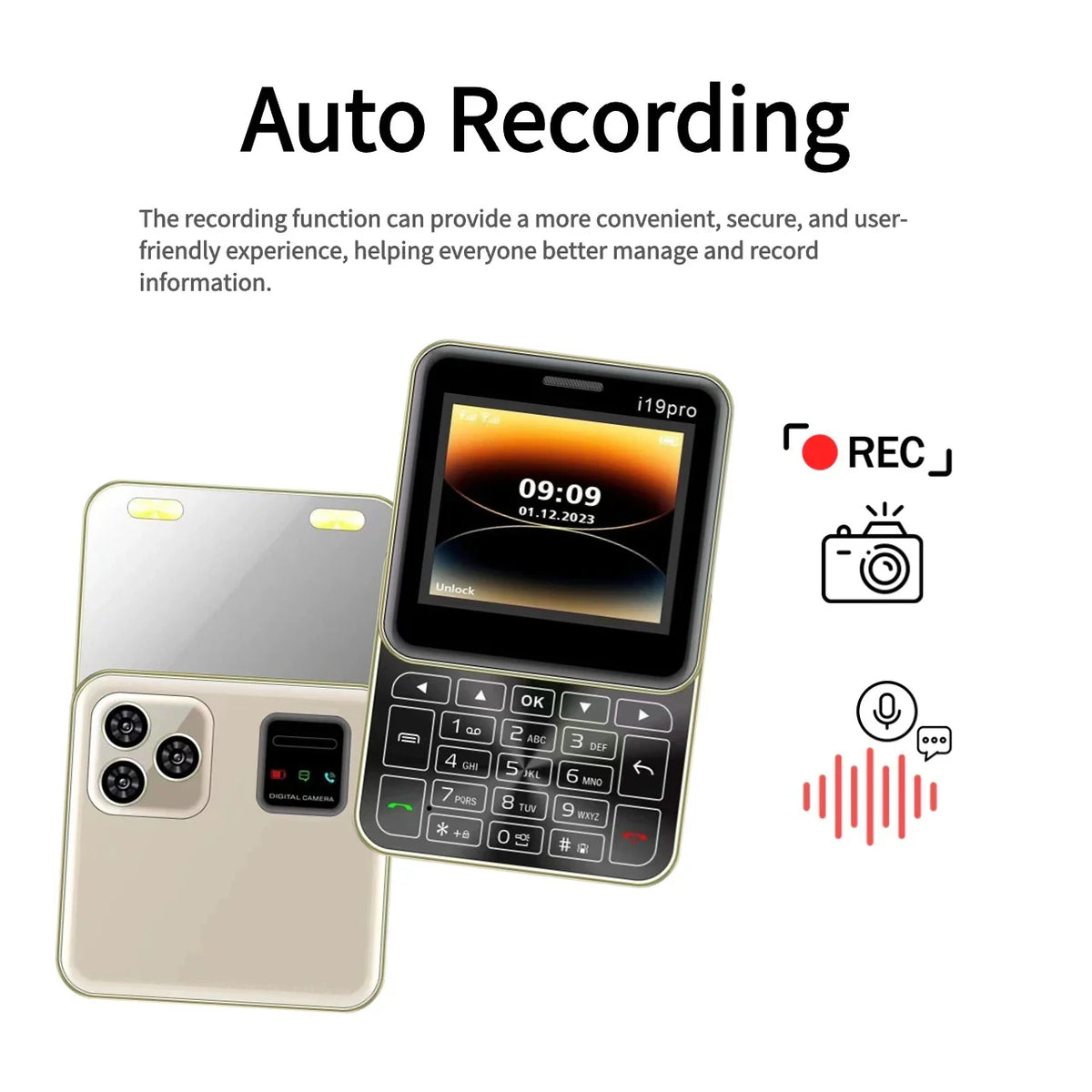 Telefon Mini i19 Pro Slide Button – 2.4&quot;, Dual SIM, 2G GSM, camera, FM, Bluetooth, butoane, deblocat