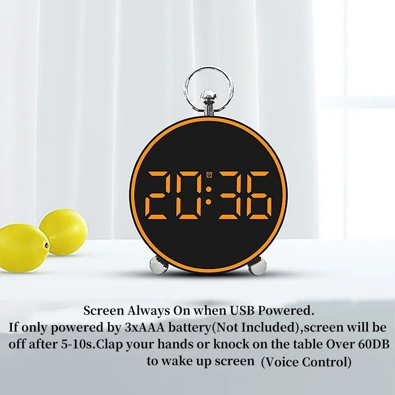 Ceas desteptator digital LED 4,4" cu afisaj color, comanda vocala si alarme personalizabile - trezeste ecranul prin bataie din palme