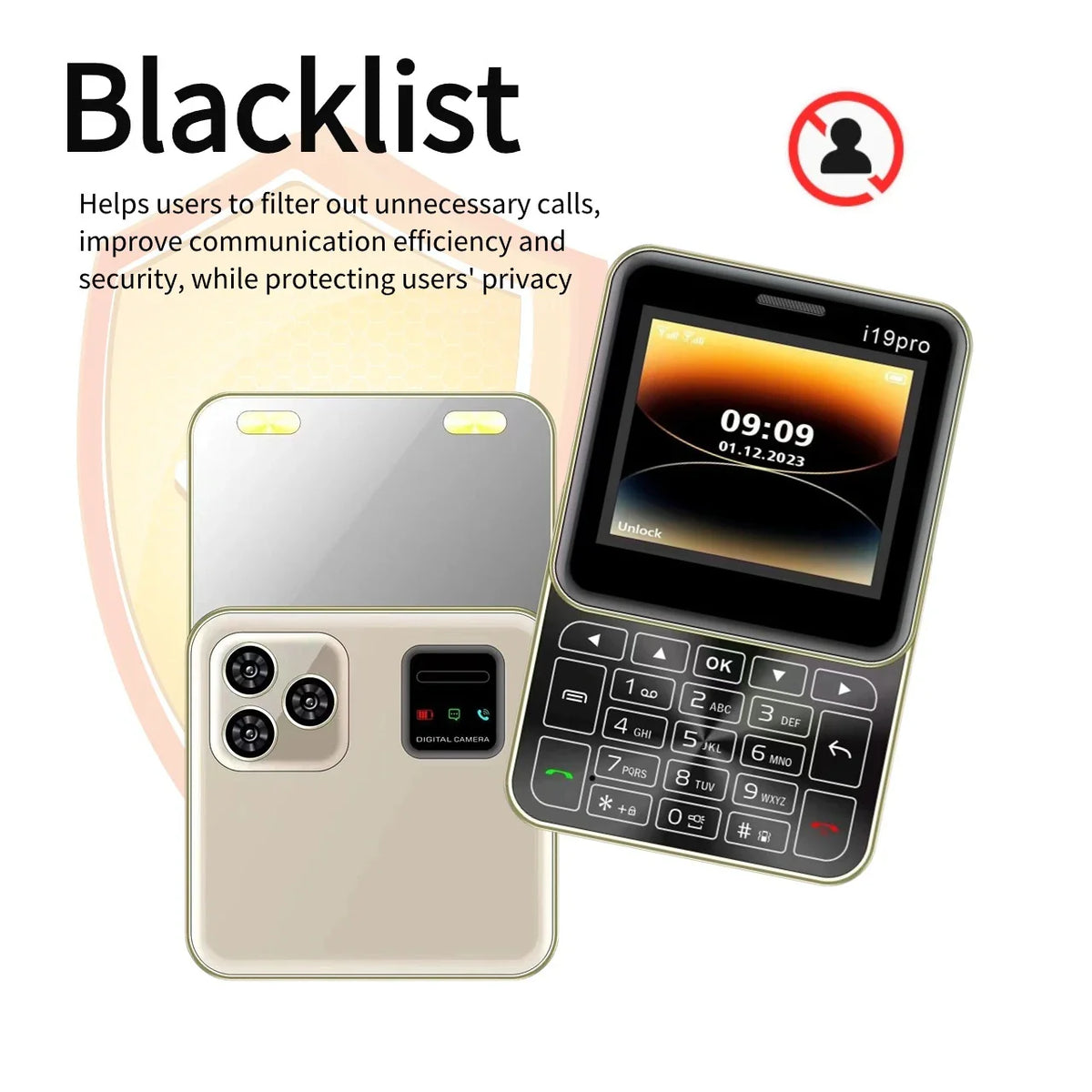 Telefon Mini i19 Pro Slide Button – 2.4&quot;, Dual SIM, 2G GSM, camera, FM, Bluetooth, butoane, deblocat