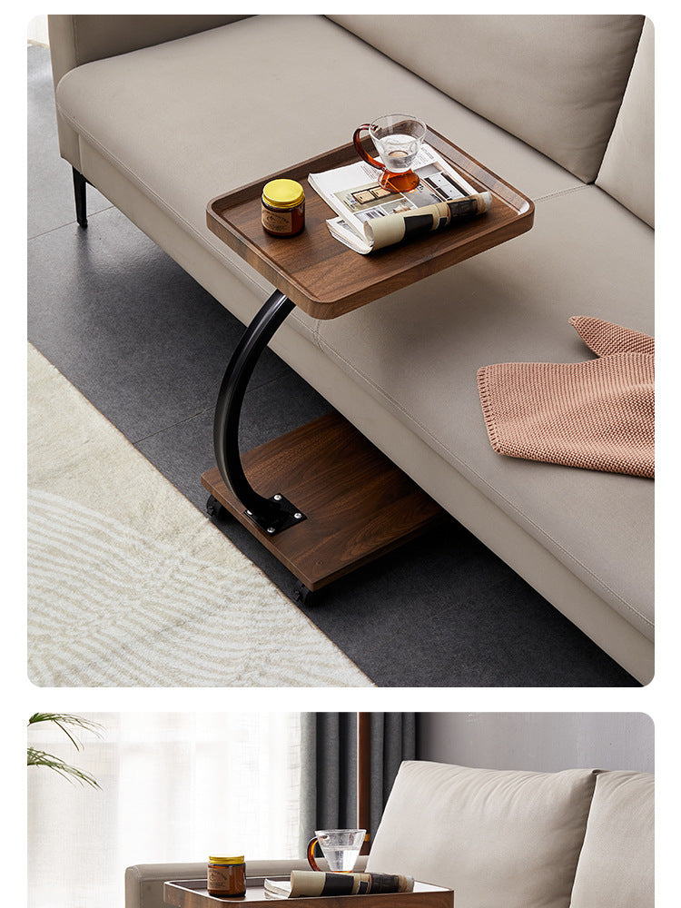 RESIGILAT - Masuta de cafea pentru living, design nordic in formă de C, cu 2 niveluri, pe roți 52x34x60cm