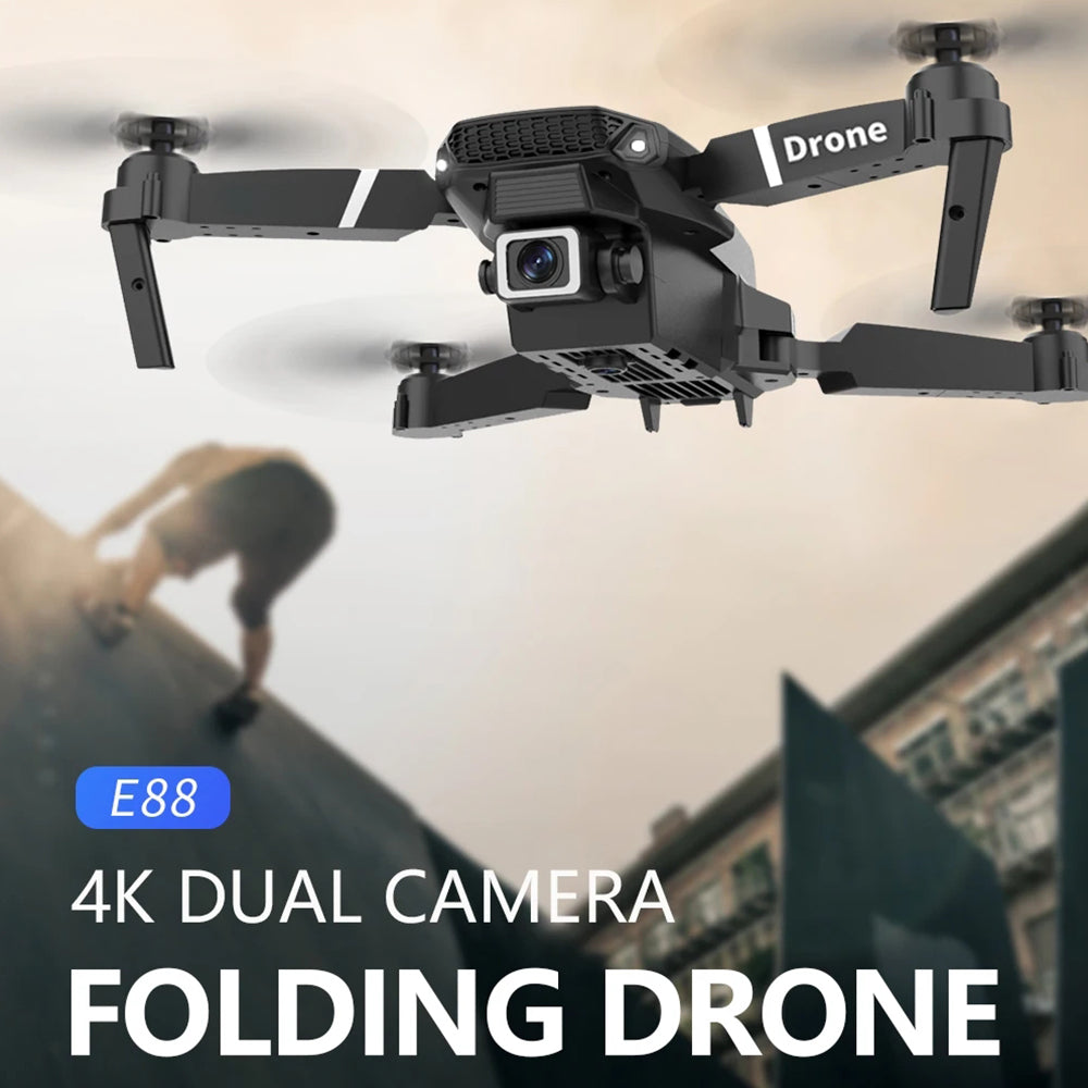 Drona inteligenta E88 Pro cu camere 4K, control wireless si gestual, pliere rapida, geanta inclusa