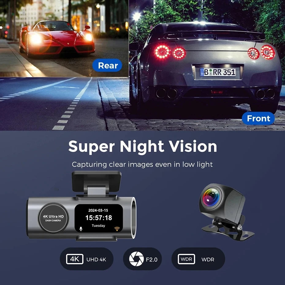 Camera auto duala 4K + 1080P cu WiFi, GPS, viziune nocturna si monitorizare parcare