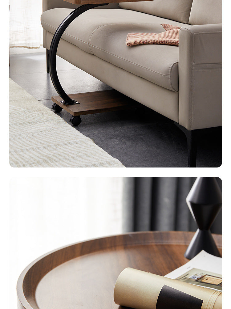 RESIGILAT - Masuta de cafea pentru living, design nordic in formă de C, cu 2 niveluri, pe roți 52x34x60cm