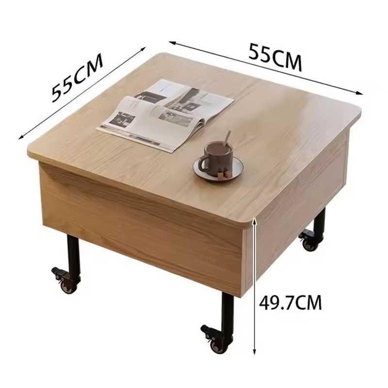 RESIGILAT - Masuta de cafea cu blat rabatabil, spatiu de depozitare si roti pivotante, 55x55x48cm