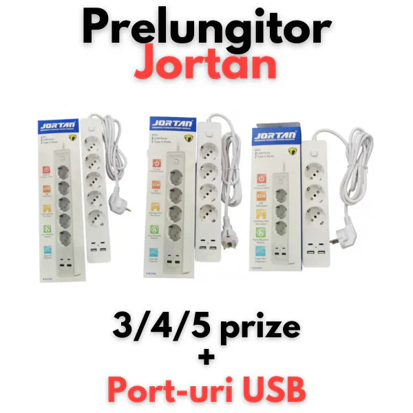 Prelungitor  3,4 sau 5 prize + 2 porturi USB si 2 porturi USB C