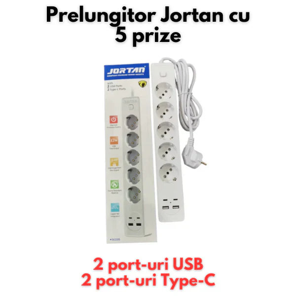 Prelungitor  3,4 sau 5 prize + 2 porturi USB si 2 porturi USB C