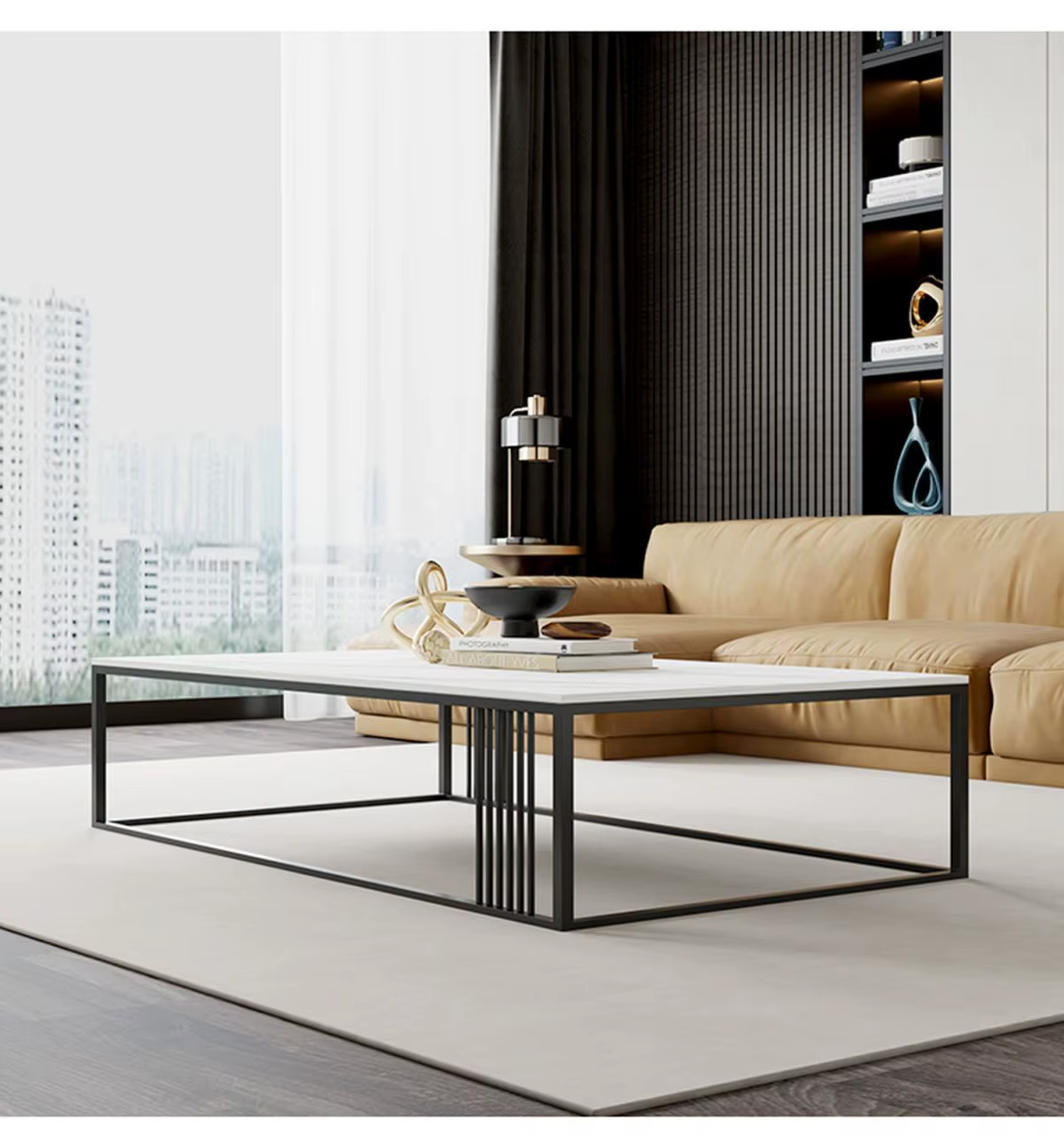 RESIGILAT - Masuta de cafea dreptunghiulara, minimalista, design nordic, aspect marmura alba, 120x60x43cm
