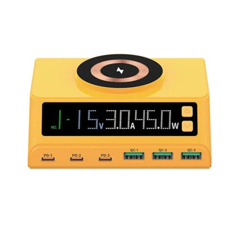Statie de incarcare wireless M9A 110W cu 6 porturi USB si afisaj LED – Galben