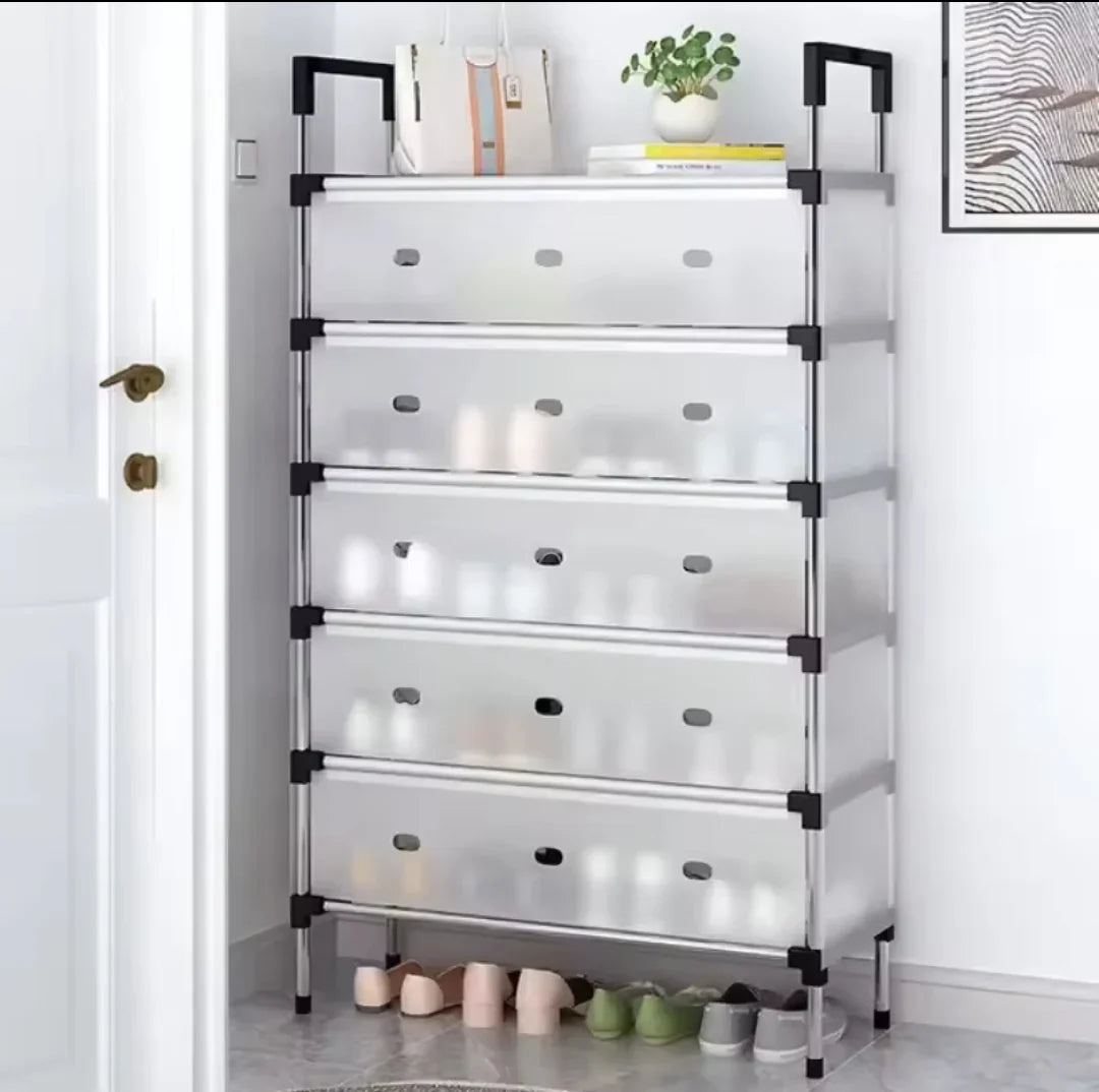 Raft pliabil pentru pantofi cu 5 Niveluri, design modern, stabil și multifuncțional – Alb, 60x28x110 cm