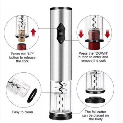 RESIGILAT - Set accesorii pentru vin cu tirbuson electric, 4 piese, baterii