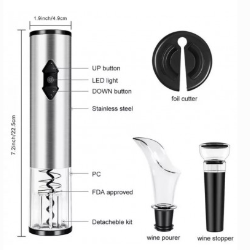 RESIGILAT - Set accesorii pentru vin cu tirbuson electric, 4 piese, baterii