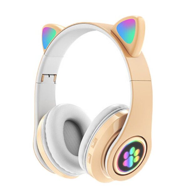RESIGILAT - Casti wireless pliabile cu urechi de pisica iluminate LED, Bluetooth 5.0, Bass Stereo