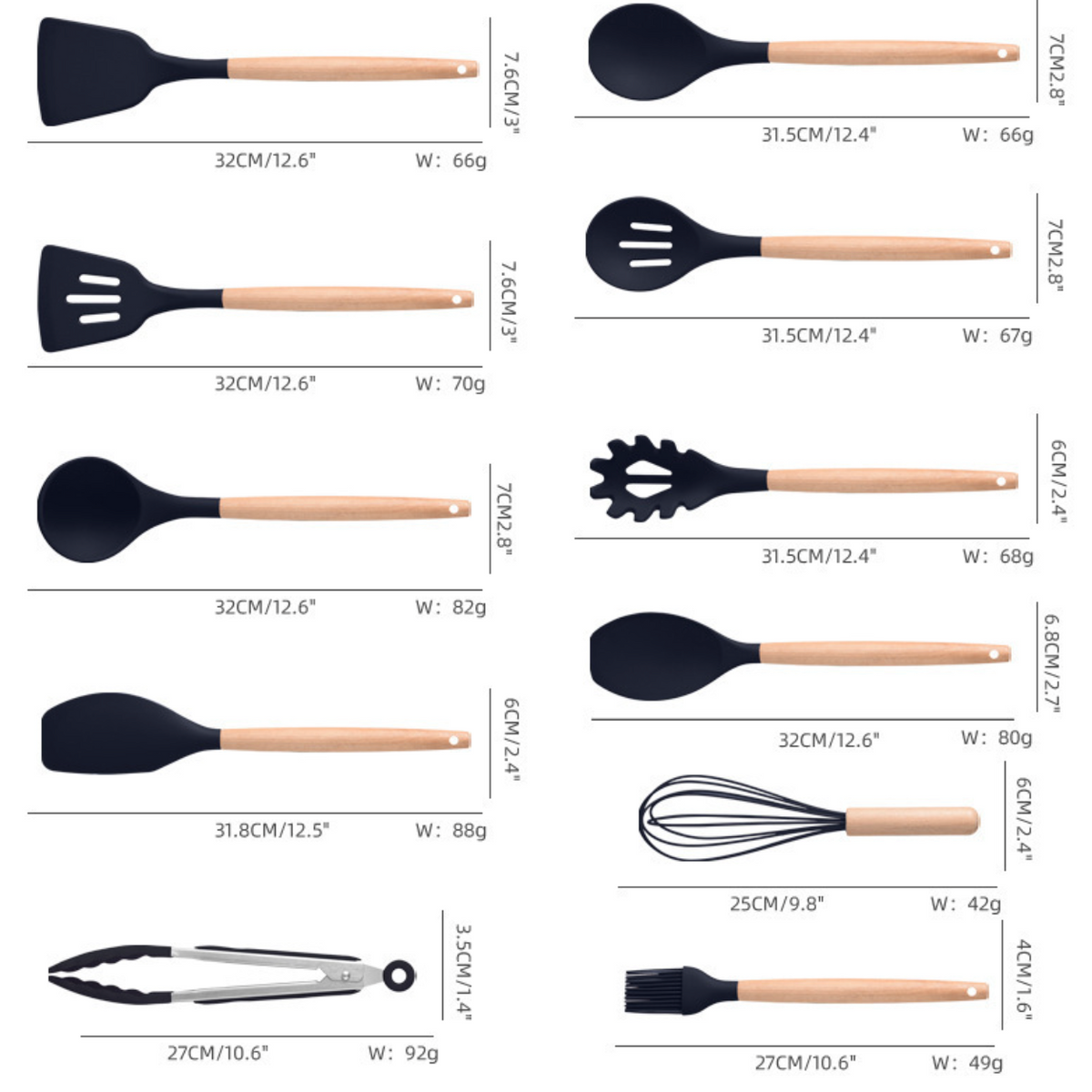 Set 19 ustensile de gatit din silicon cu maner rezistent din bambus, suport si tocator