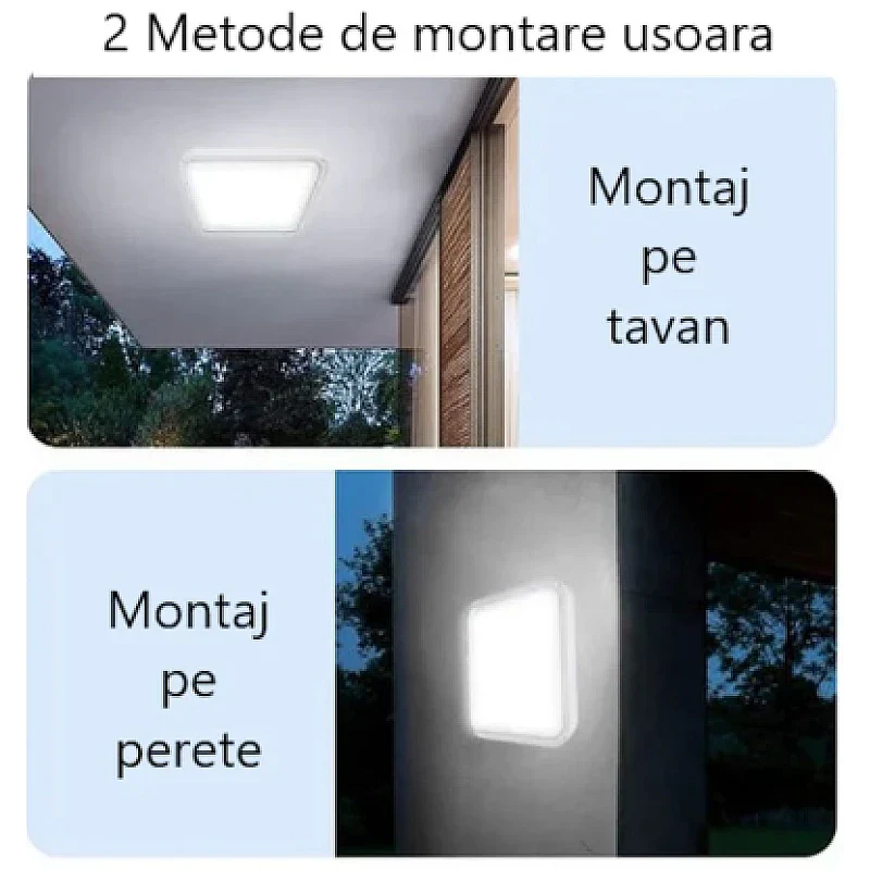 Aplica LED 100W, 200W sau 300W cu Panou Solar, Interior/Exterior, Plafoniera Patrata, Lumina Rece/Calda