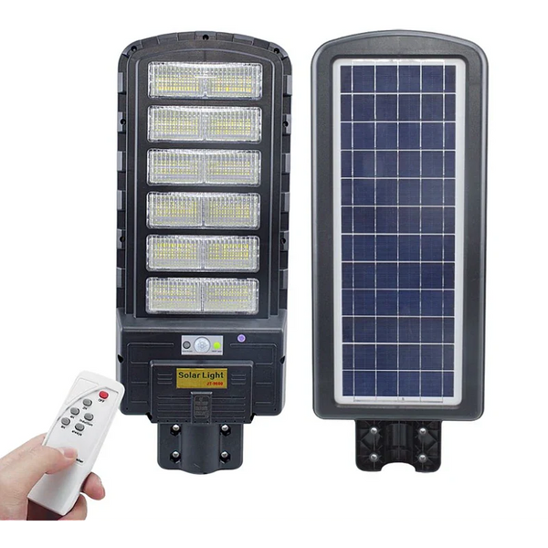 Lampa Solara Stradala, Dreptunghiulara 600W cu 12 Celule Telecomanda si Suport Metalic, Lumina Puternica
