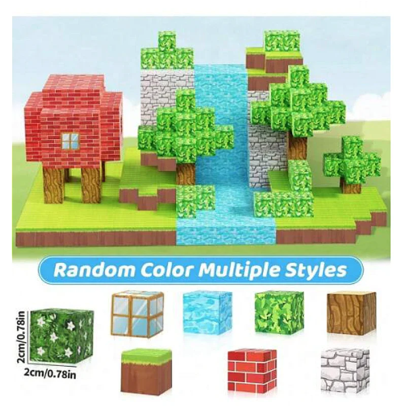 Blocuri magnetice de constructie 3D tip Minecraft, 2.5 cm, 75 piese