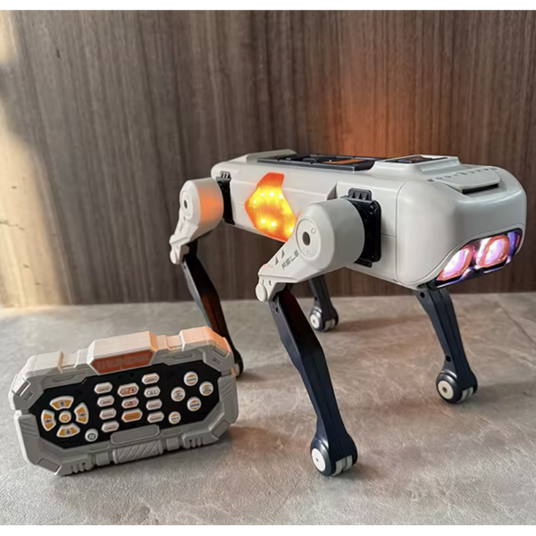 Catel robot inteligent RC, control telecomanda, aplicatie si comenzi vocale, functii AI, dans, lumini LED, gri