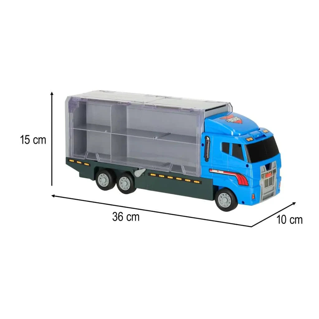 Camion Transport Masini Politie cu 6 Masinute Metalice Lansator Rampa si Compartimente Jucarie Copii