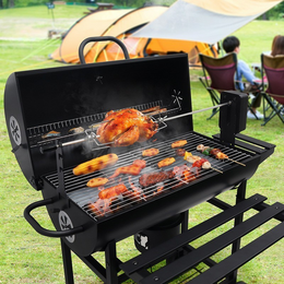 Gratar cu capac si termometru 105,5x85x118 cm – rafturi laterale, roti si aerisire reglabila