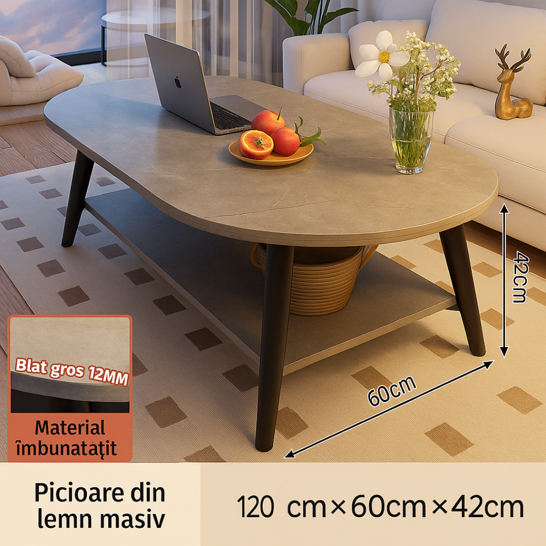 RESIGILAT - Masuta cafea ovala pentru sufragerie, din lemn MDF, 4 picioare