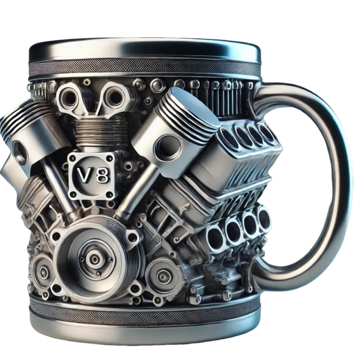 Cana V8 Engine 200 ml din otel inoxidabil cu design motor 3D mecanic