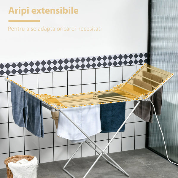 Uscator electric pentru haine, 8 bare, pliabil, gri, 230 W