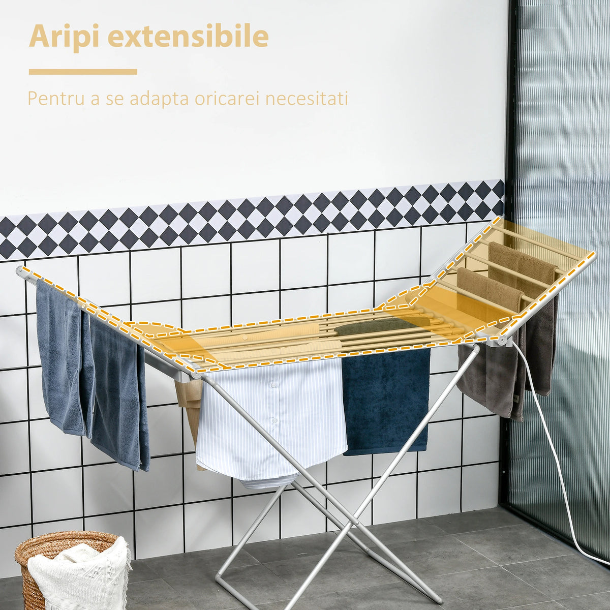 Uscator electric pentru haine, 8 bare, pliabil, gri, 230 W