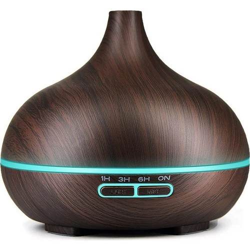 RESIGILAT - Umidificator/Difuzor aromatizator ultrasunete Fresh Air, lemn natur, 7 culori programabil, oprire automata